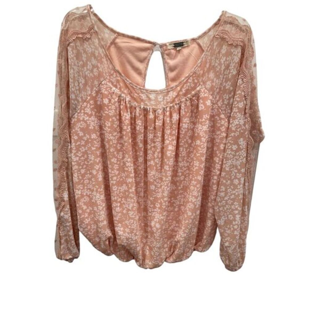 Gimmicks Women's Floral Boho Peasant Top Pink Long Sleeve Size L